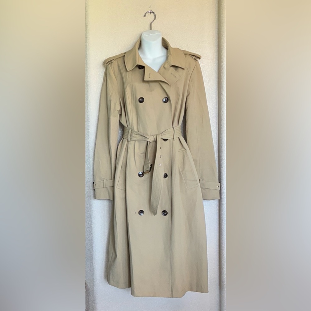 NEW YORK & CO Trench Coat, Women's, XL, Beige, EUC Tortoise shell buttons/buckle - Picture 4 of 16